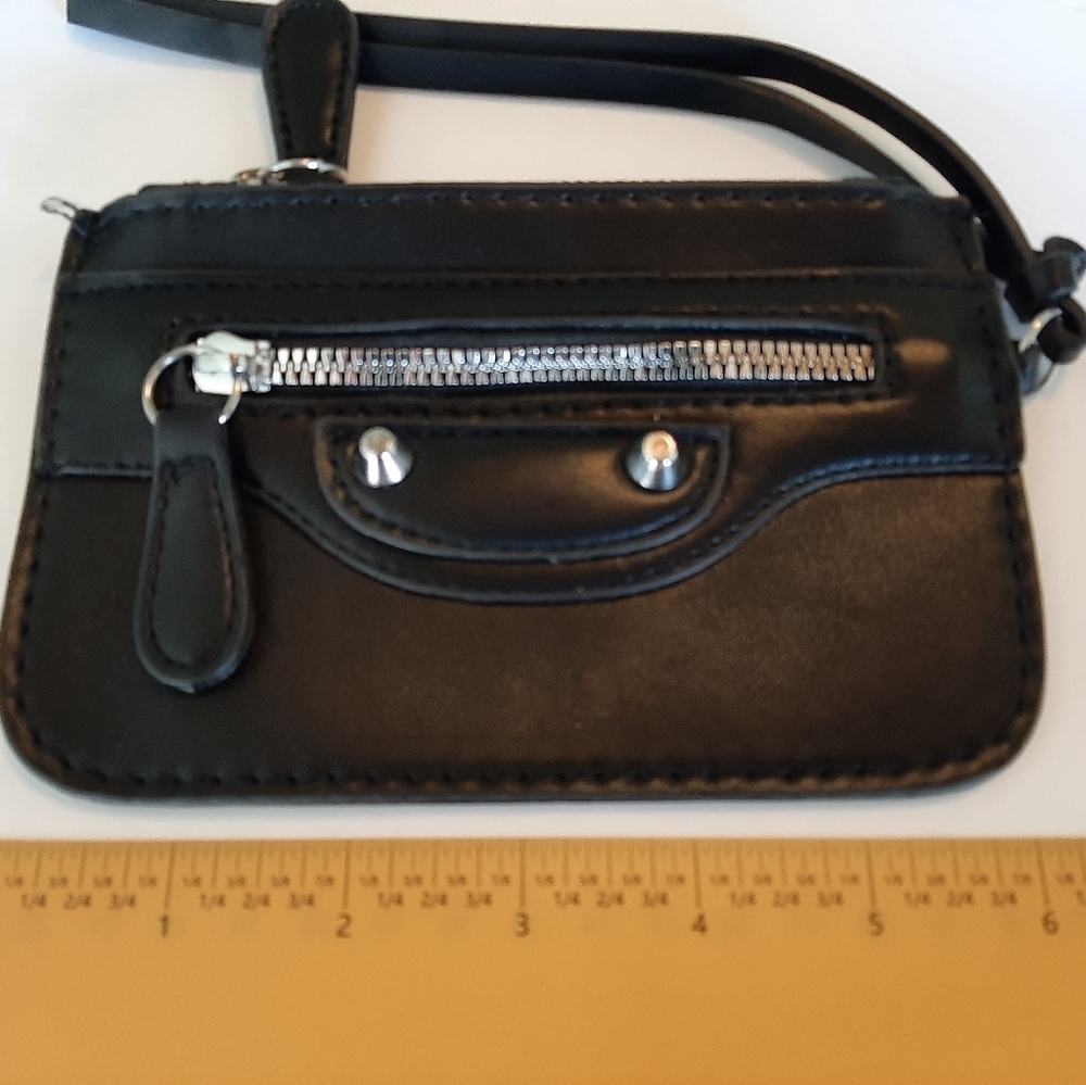 DESIGNER INSPIRED Moto Chic Studded Zipped Coin and Card Vegan Wallet Black